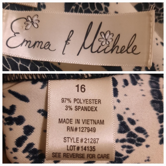 EMMA & MICHELE Sleeveless Zipper Trim Floral Print Shift Dress Sz 16 Blk/Wht - Picture 8 of 8